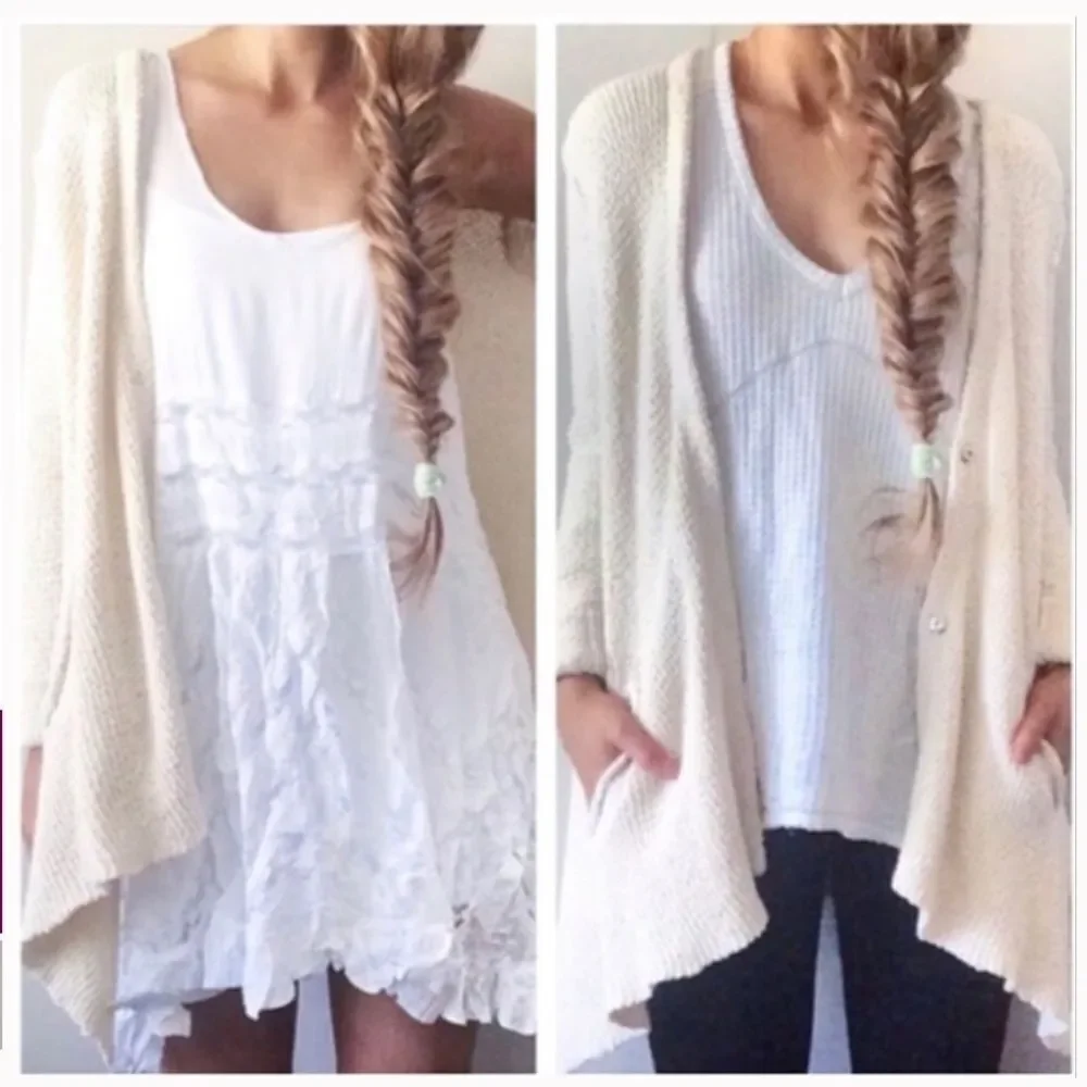 Free People Shark Hem Cardigan Size XS Cream Cotton blend Seen on Taylor Swift